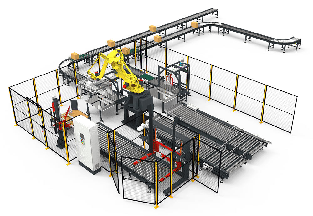 Línea automatizada de paletizado con brazo robótico