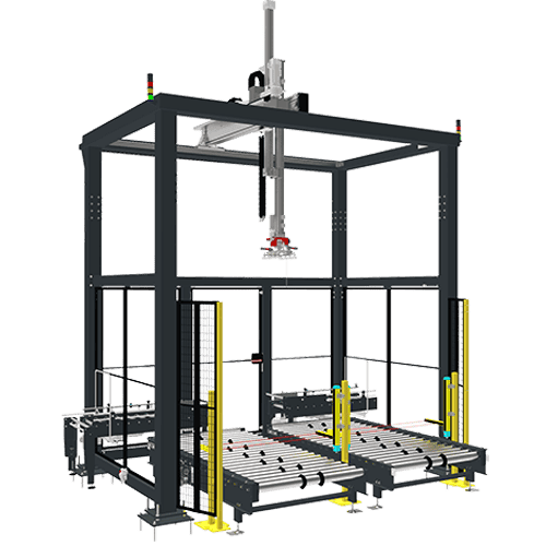 Sistema de paletizado mediante brazo de ejes cartesianos para dos líneas RPE200